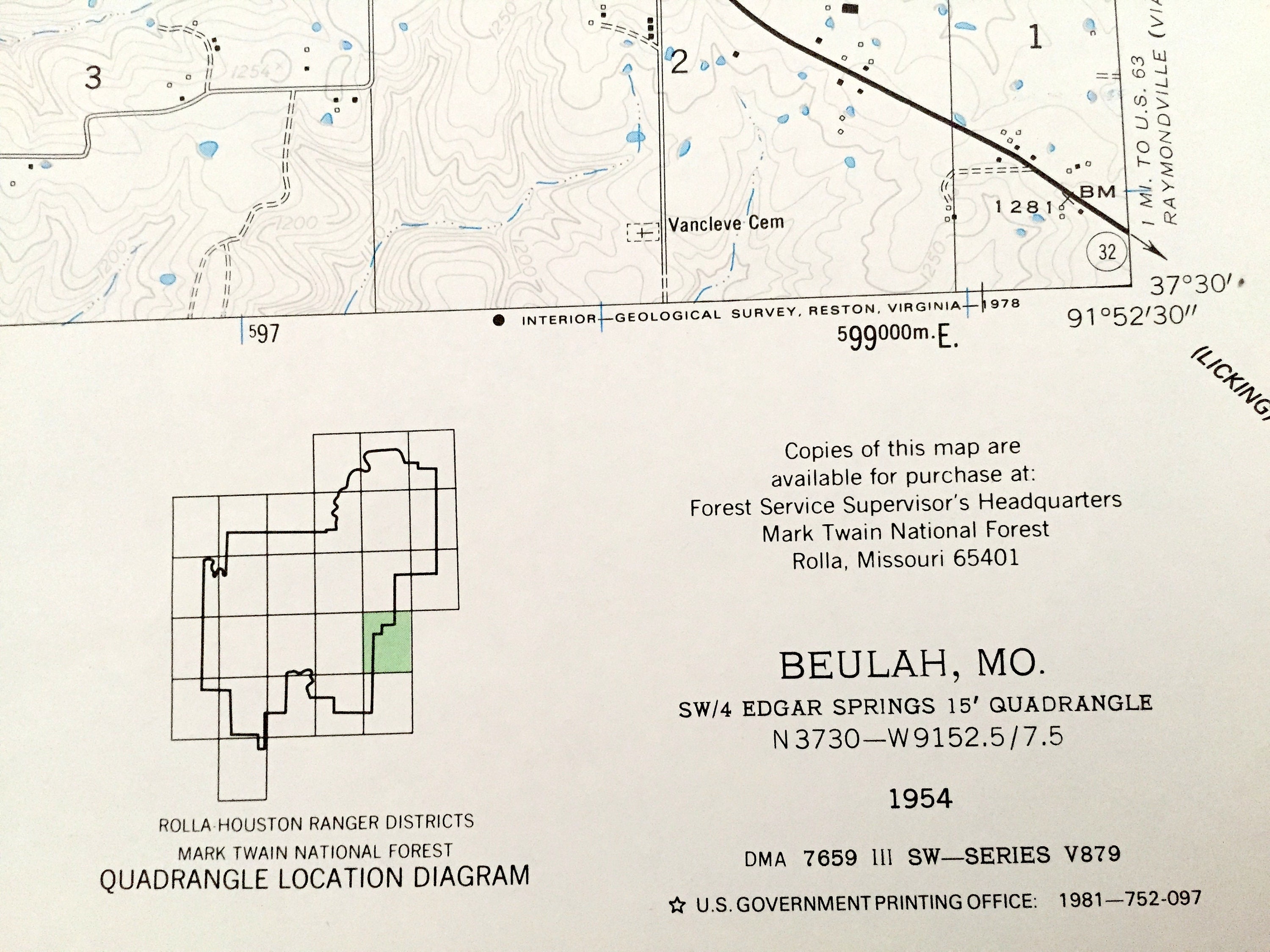 Antique Beulah Missouri 1954 US Geological Survey Topographic Etsy