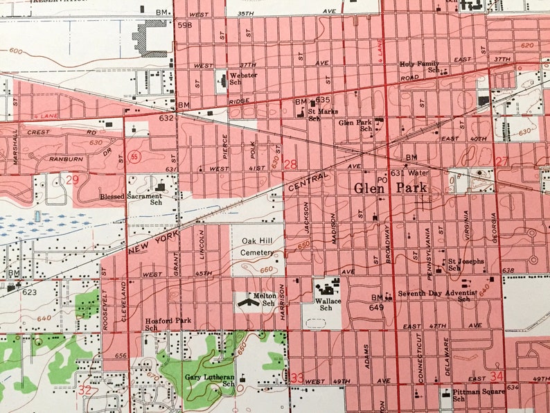 Michigan Ogden Dunes Park Antique Gary in Indiana 1960 WALL SIZE US Geological Survey Topographic Map \u2013 Hobart New Chicago Lake County