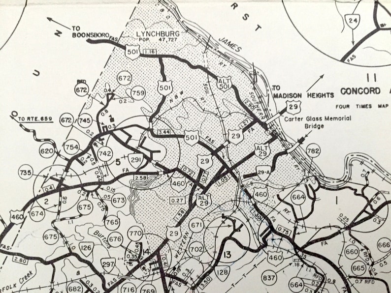 Antique Campbell County Virginia 1955 Highway Map Rustburg Etsy