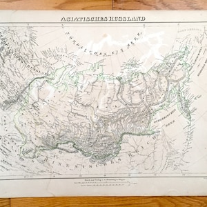 Antique 1855 Western Russia Map from Sohr Berghaus Atlas by Carl Flemming – Asiatisches Russland, China, Mongolia, Japan, Siberia, Irkutsk