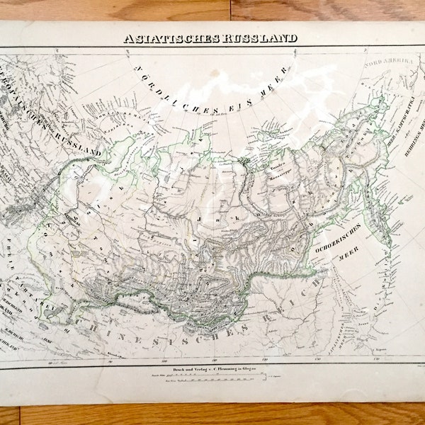 Antique 1855 Western Russia Map from Sohr Berghaus Atlas by Carl Flemming – Asiatisches Russland, China, Mongolia, Japan, Siberia, Irkutsk