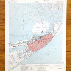 Antica mappa topografica del 1954 del US Geological Survey di Galveston, Texas – Golfo del Messico, baia, Pelican Island, contea, West Beach, San Jacinto TX