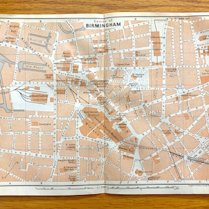 Antik 1906 Birmingham Centre, England Karte von Baedekers Atlas of Great Britain – West Midlands, Edgbaston, Sparkbrook, Gay Village, UK