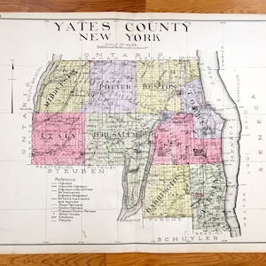 Antike Yates County, New York 1912 New Century Atlas Karte - Penn Yan, Keuka Park, Dresden, Angus, Potter, Branchport, Dundee Italien Himrod NY