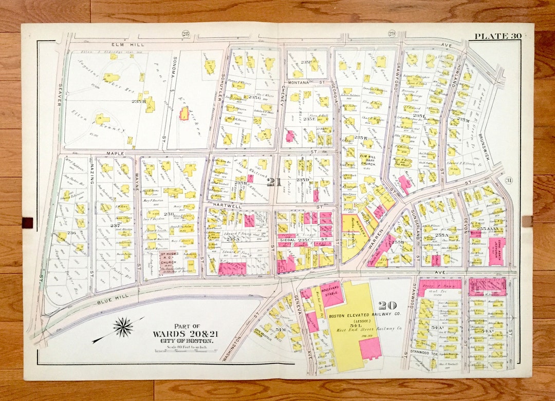 Antique 1906 Roxbury, Massachusetts Map From GW Bromley Atlas Boston