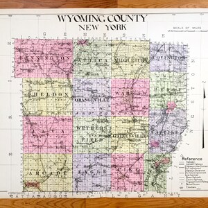 Antique Wyoming County, New York 1912 New Century Atlas Map – Varsovie, Silver Lake, Genesee Falls, Arcade, Attica, Java, Gainesville, Pike NY