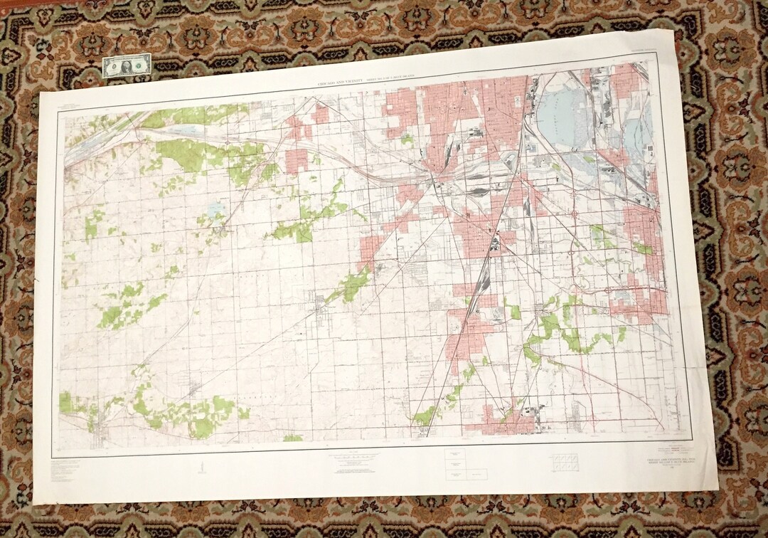 Illustration D'une Carte Ancienne De Chicago 120x160 Cm - Tirage Photo Sur Toile Xxl Groot Format