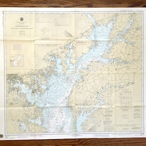 Antica mappa nautica della guardia costiera statunitense della baia di Chesapeake del 1980: Baltimora, Havre de Grace, Rock Hall, Eastern Shore, Elk Neck, Patapsco River, MD