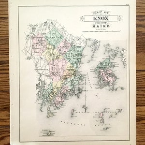 Antike Karte von Knox County, Maine, 1887 von George N. Colby & Company - Rockland, Camden, Thomaston, Vinalhaven, Deer Isle, Penobscot Bay, ME