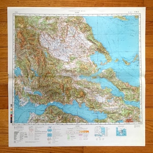 Antike SOWJETISCHE Patras, Griechenland 1983 Russland Army Survey Map – Athen, Peloponnes, Thessalien, Epirus, Larissa, Kalamata Region, Volos, Lamia