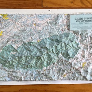 Ancienne carte topographique USGS du parc national des Great Smoky Mountains en relief 3D - Tennessee, Caroline du Nord, Maryville, Nantahala, Tennessee