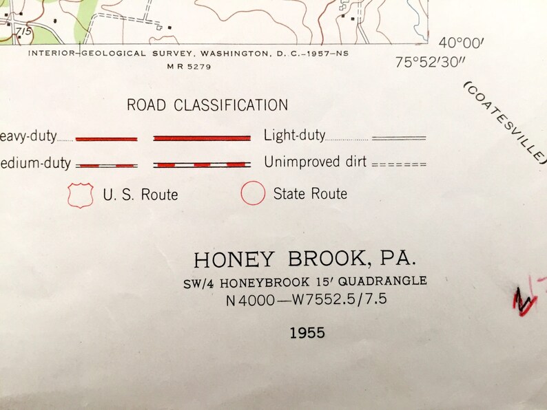 Antique Honey Brook Pennsylvania 1955 US Geological Survey Etsy