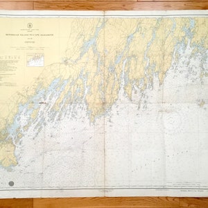 Mapa náutico antiguo de la Guardia Costera de Estados Unidos de la isla Monhegan a cabo Elizabeth, Maine, 1949: Portland, Bath, Boothbay Harbor, Casco Bay, Yarmouth, Maine
