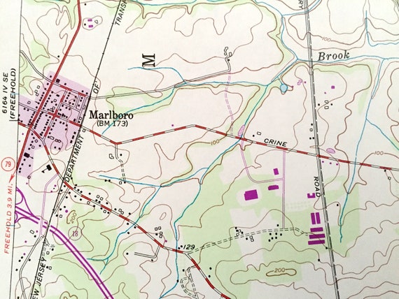 Antique Marlboro, New Jersey 1954 US Geological Survey Topographic