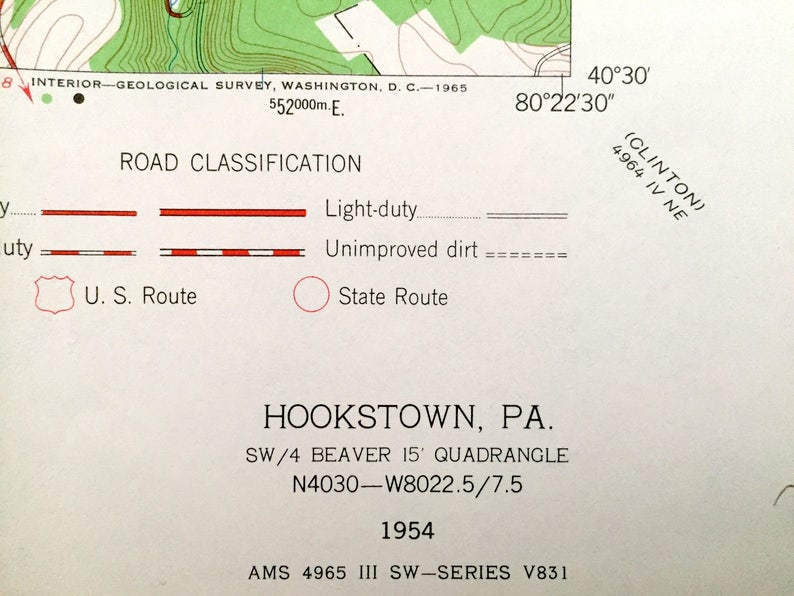 Antique Hookstown Pennsylvania 1954 US Geological Survey Etsy