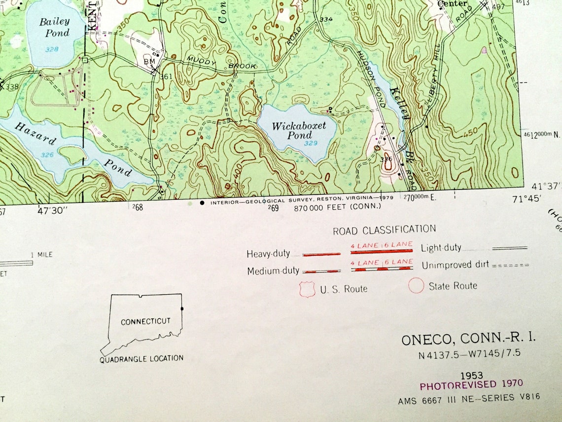 Antique Oneco Connecticut 1953 US Geological Survey Etsy