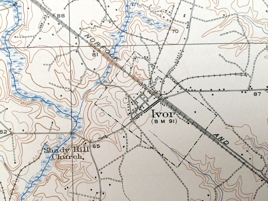 Antique Ivor Virginia 1920 US Geological Survey Topographic Etsy