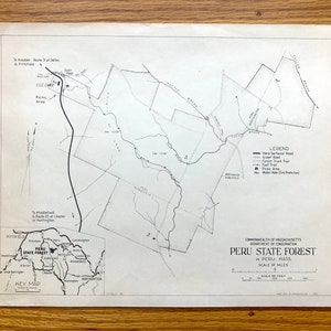 Bosque Estatal Antiguo de Perú, Massachusetts 1936 Mapa del Departamento de Conservación – Berkshires Hills, Condado de Berkshire, Middlefield, CCC Camp, MA