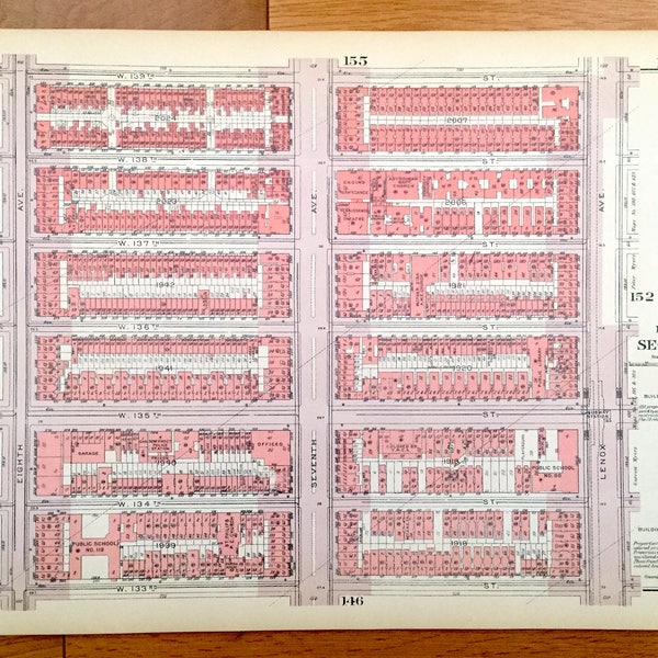 Antique Manhattan, New York City Carte du Manhattan Land Book de Bromley de 1955 – East Harlem, Riverton, Park Avenue, Madison, Bridge NYC NY