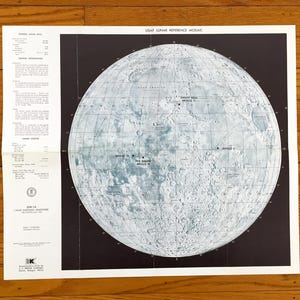 Antique 1967 Lunar Moon Map from Aeronautical Chart & Information Center for SS Kresge Company aka KMart – Apollo Landing Site, Astronomy