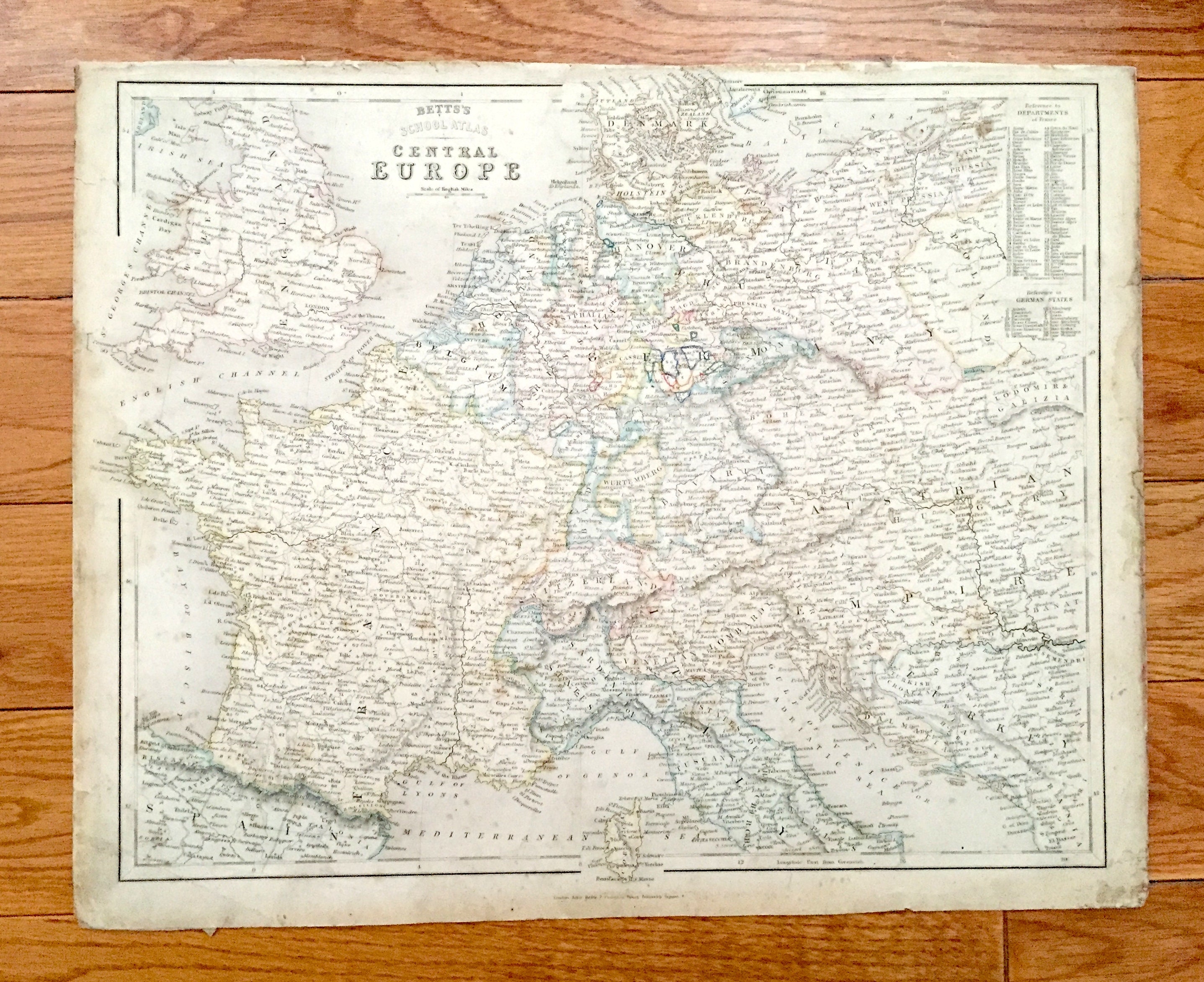 Antique 1838 Central Europe Map From Betts School Atlas – England