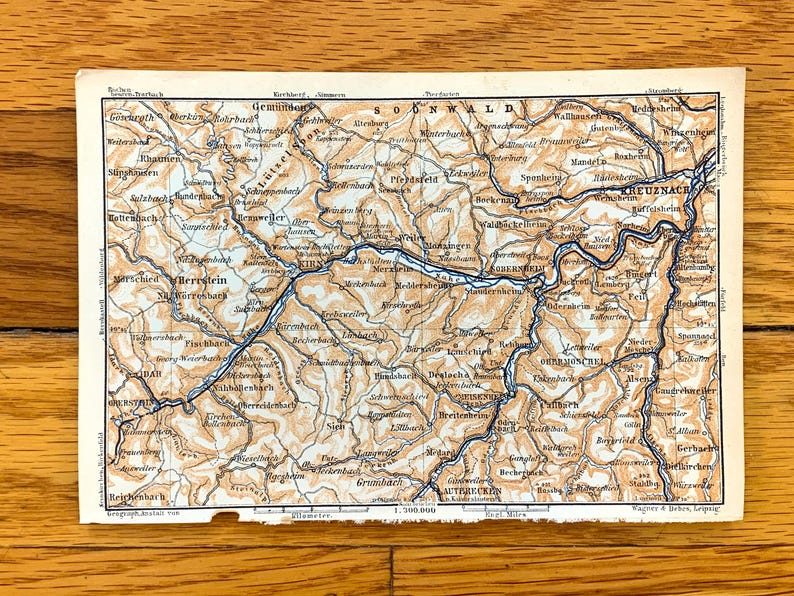 Antique 1911 Bad Kreuznach, Germany Map From Baedekers Guide Atlas