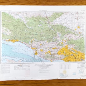 Antica mappa topografica del Los Angeles, California 1975 US Geological Survey – Santa Barbara, Hollywood, Ventura, Santa Monica Beverly Hills CA
