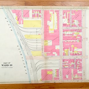 Antique Logan Square, Filadelfia, Pensilvania 1908 Elvino V Smith Atlas Mapa – Center City, Vine Street, Arch, Schuylkill River, PA PHL