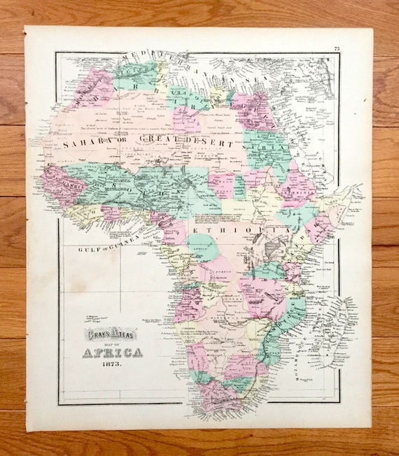 1874 年アンティークのアフリカとヨーロッパの地図。O.W. グレイの