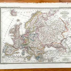 Ancienne carte de l'Europe ancienne de 1832 tirée de l'Atlas Géographique, Astronomique et Historique de JG Heck - Royaume-Uni, Russie, Grèce, Italie, Espagne