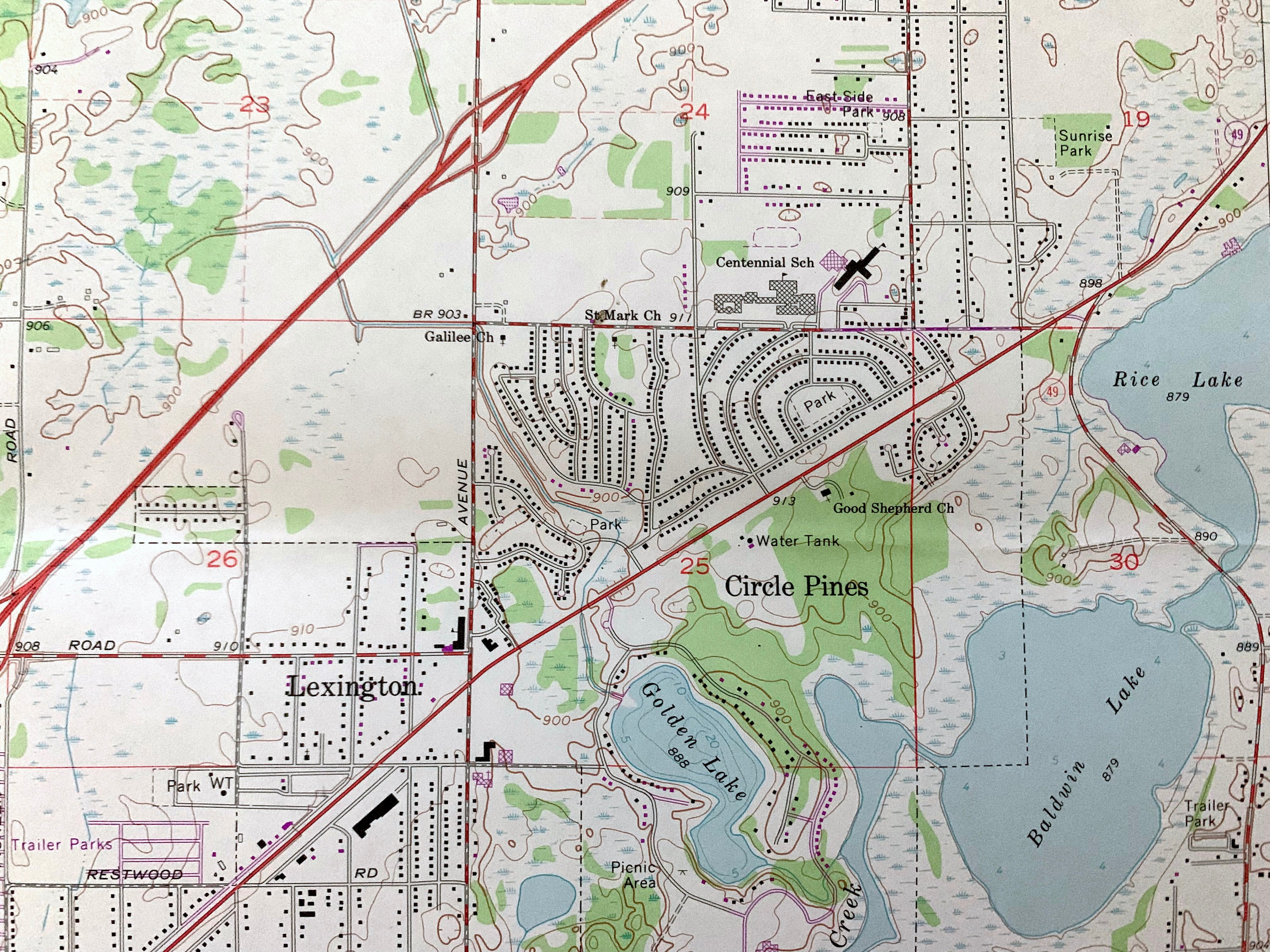 Antique Circle Pines, Minnesota 1967 US Geological Survey Topographic