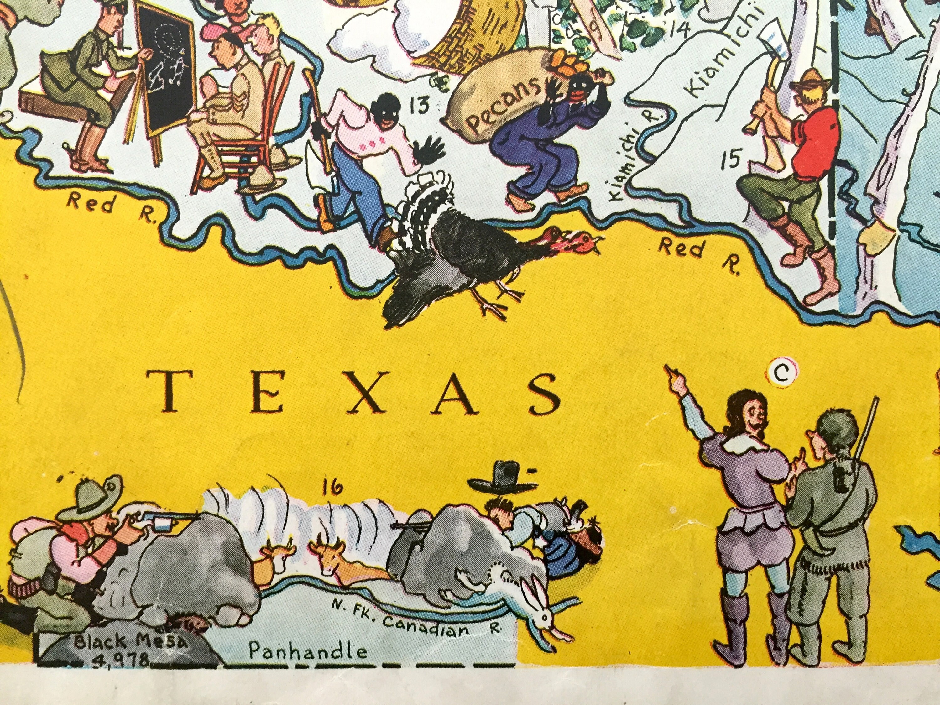 Antique 1932 Oklahoma & Arkansas State Map by Berta and Elmer Hader ...