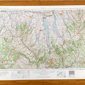 Antique Finger Lakes, New York 1965 US Geological Survey Topographic Map – Ithaca, Cortland, Auburn, Syracuse, Seneca, Canandaigua Elmira NY
