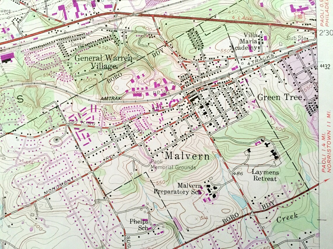 Antique Malvern Pennsylvania 1955 US Geological Survey  Etsy