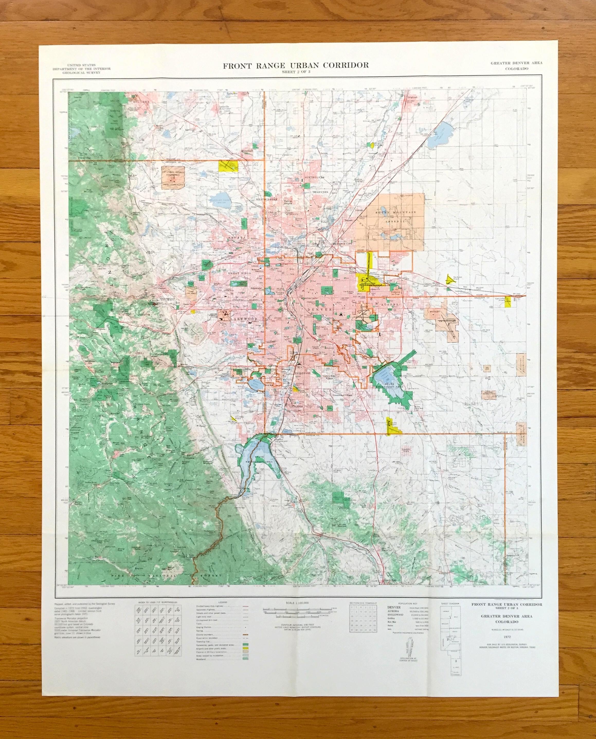 コロラド州フロントレンジ都市回廊のアンティーク1972年米国地質調査所