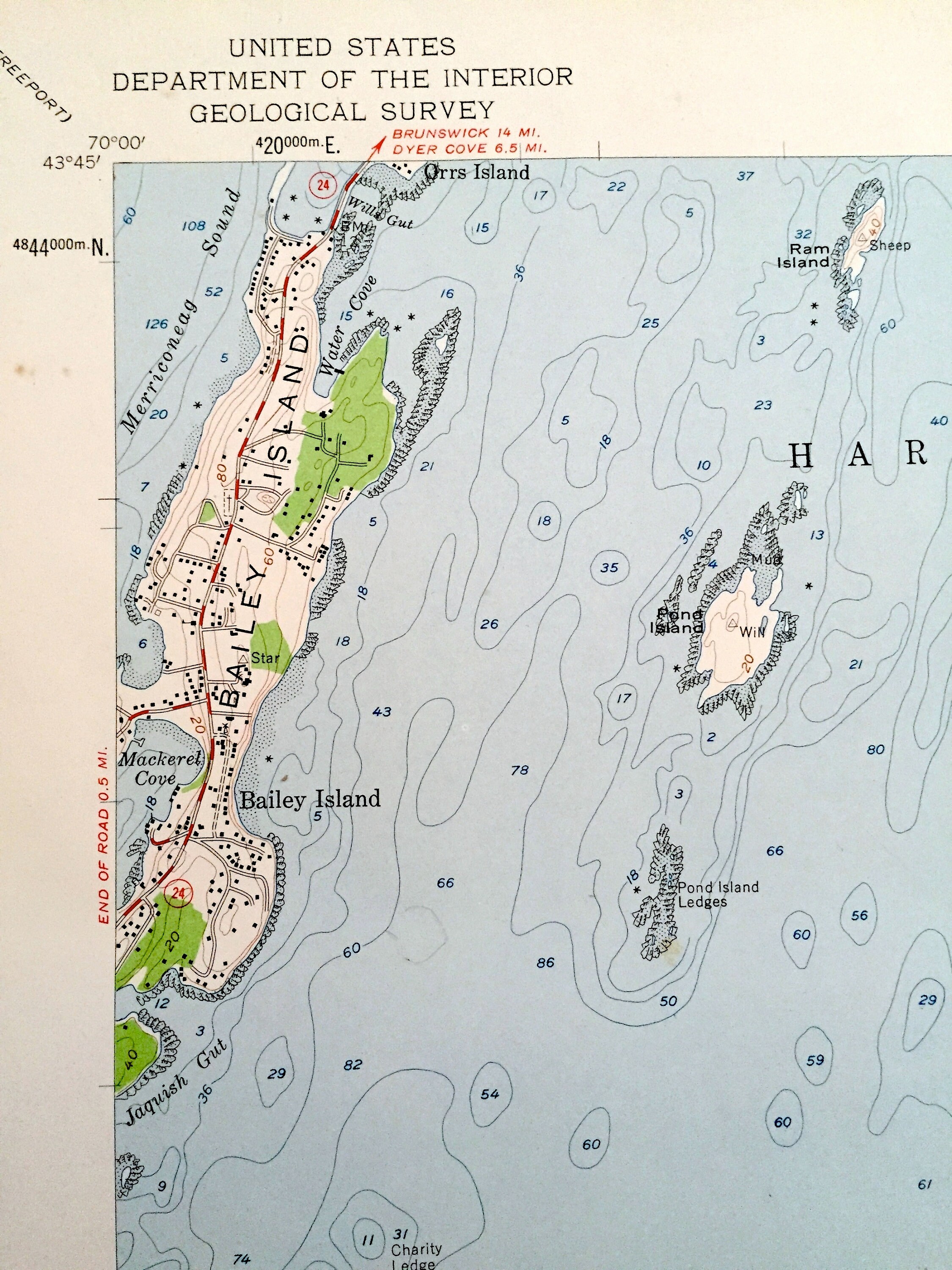 Antique Bailey Island Maine 1957 US Geological Survey Etsy