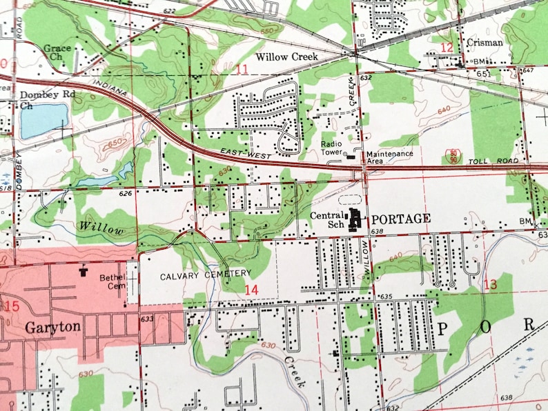 Michigan Ogden Dunes Park Antique Gary in Indiana 1960 WALL SIZE US Geological Survey Topographic Map \u2013 Hobart New Chicago Lake County