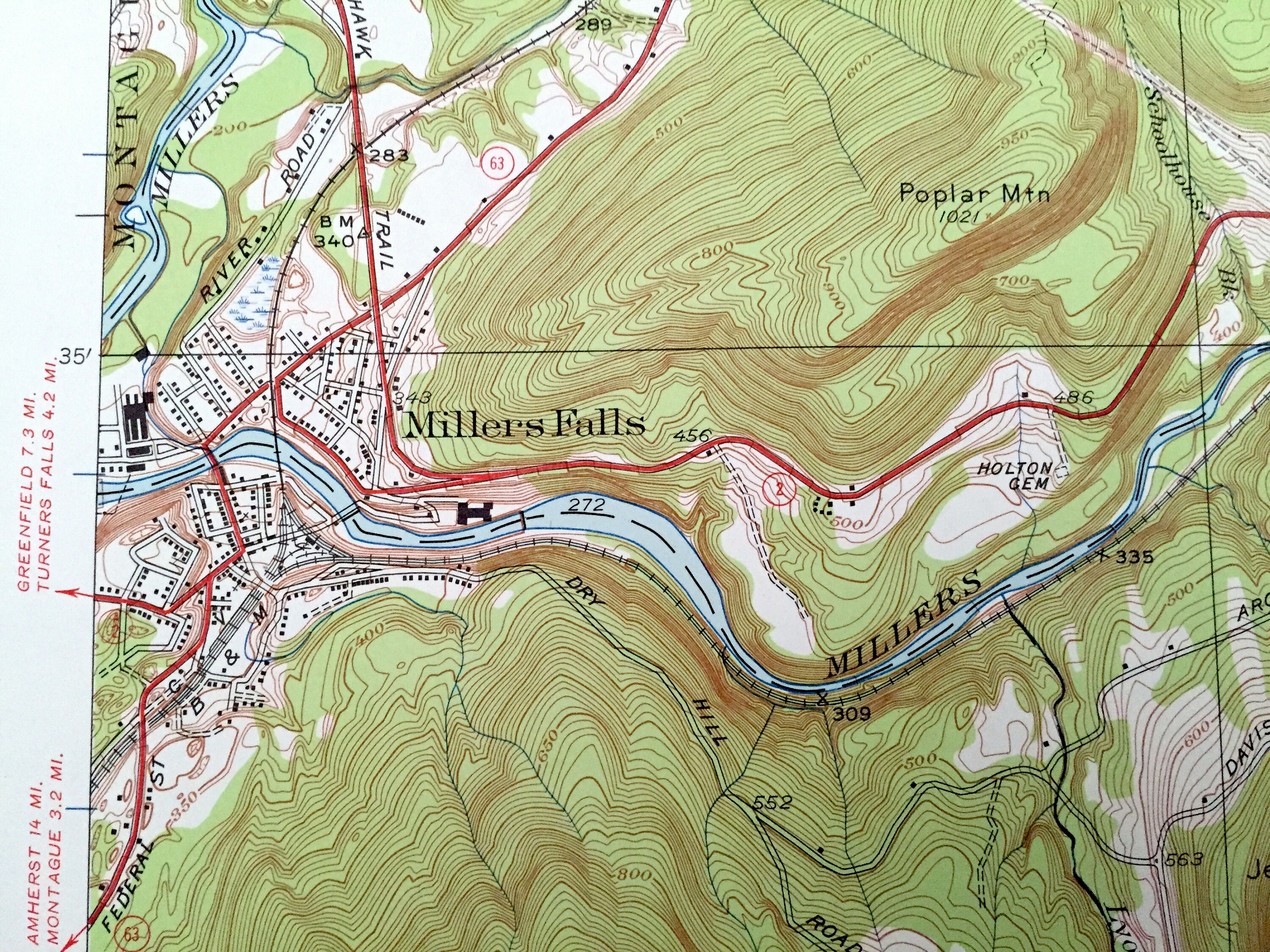 Antique Millers Falls Massachusetts 1948 Mapa topográfico del Etsy