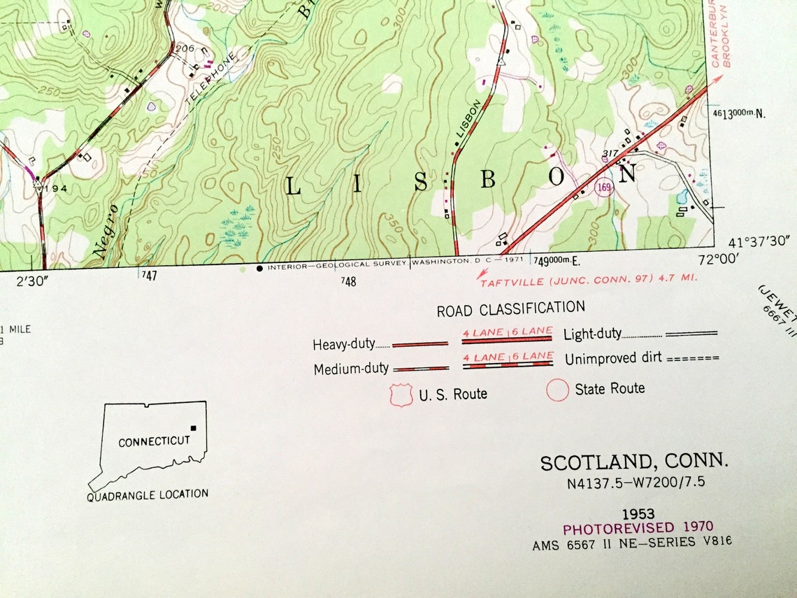 Antique Scotland Connecticut 1953 US Geological Survey Etsy