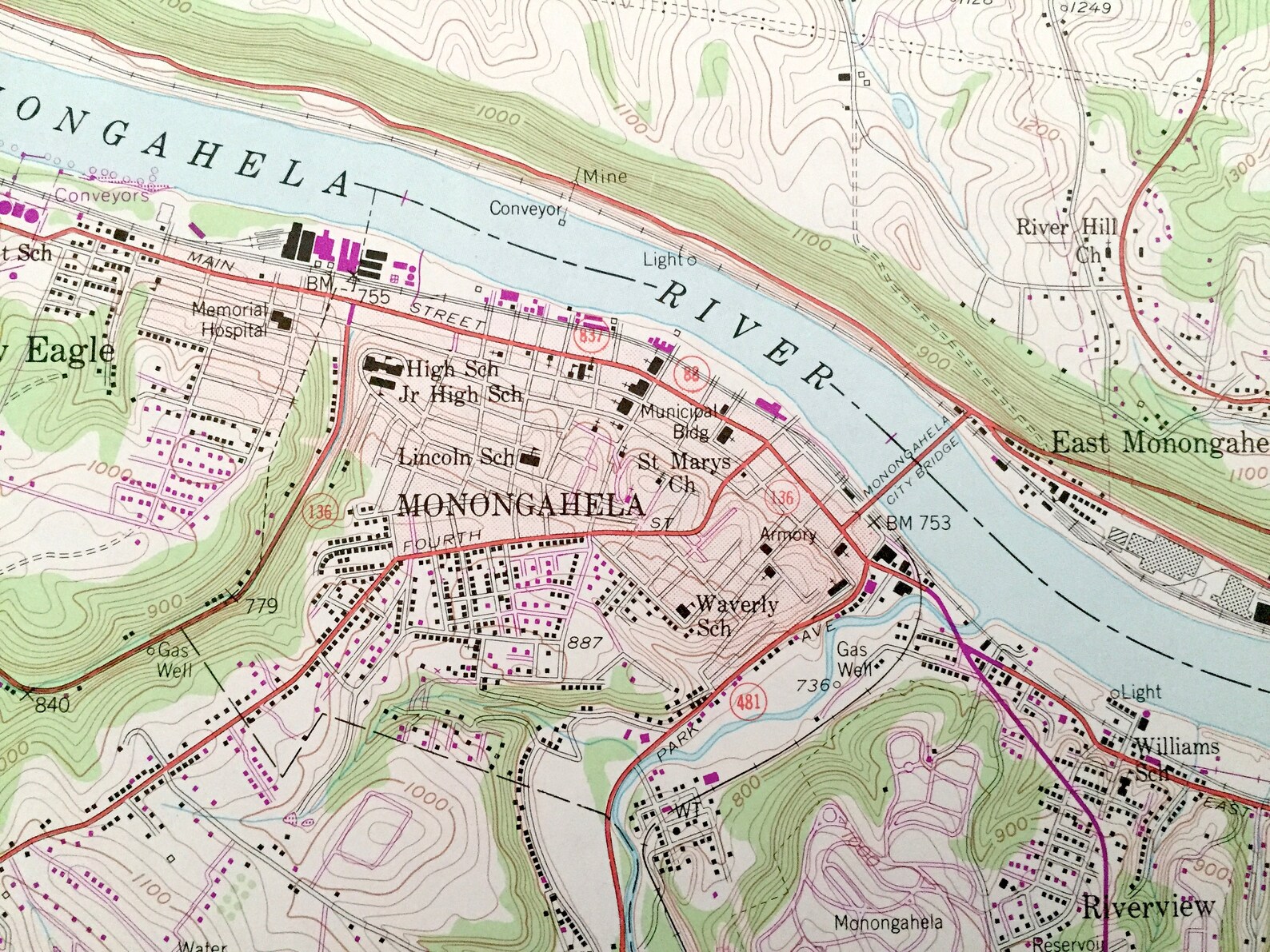 Antique Monongahela Pennsylvania 1954 US Geological Survey Etsy