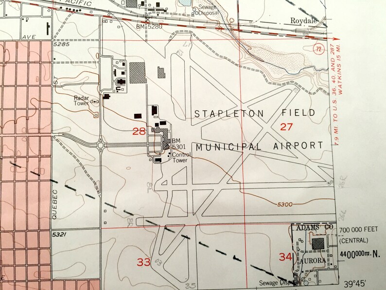 Stapleton Runways Antique Denver, Colorado 1957 US Geological Survey Topographic Map ...