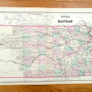 Antieke 1874 Kansas / Dakotas / Oklahoma State Map van OW Gray's Atlas van de Verenigde Staten van Amerika; Stedman, Brown, Lyon - Indisch territorium