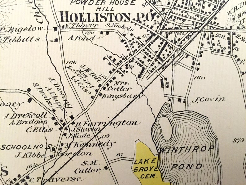 Antique 1875 Holliston Massachusetts Map From J.B. Beers Etsy