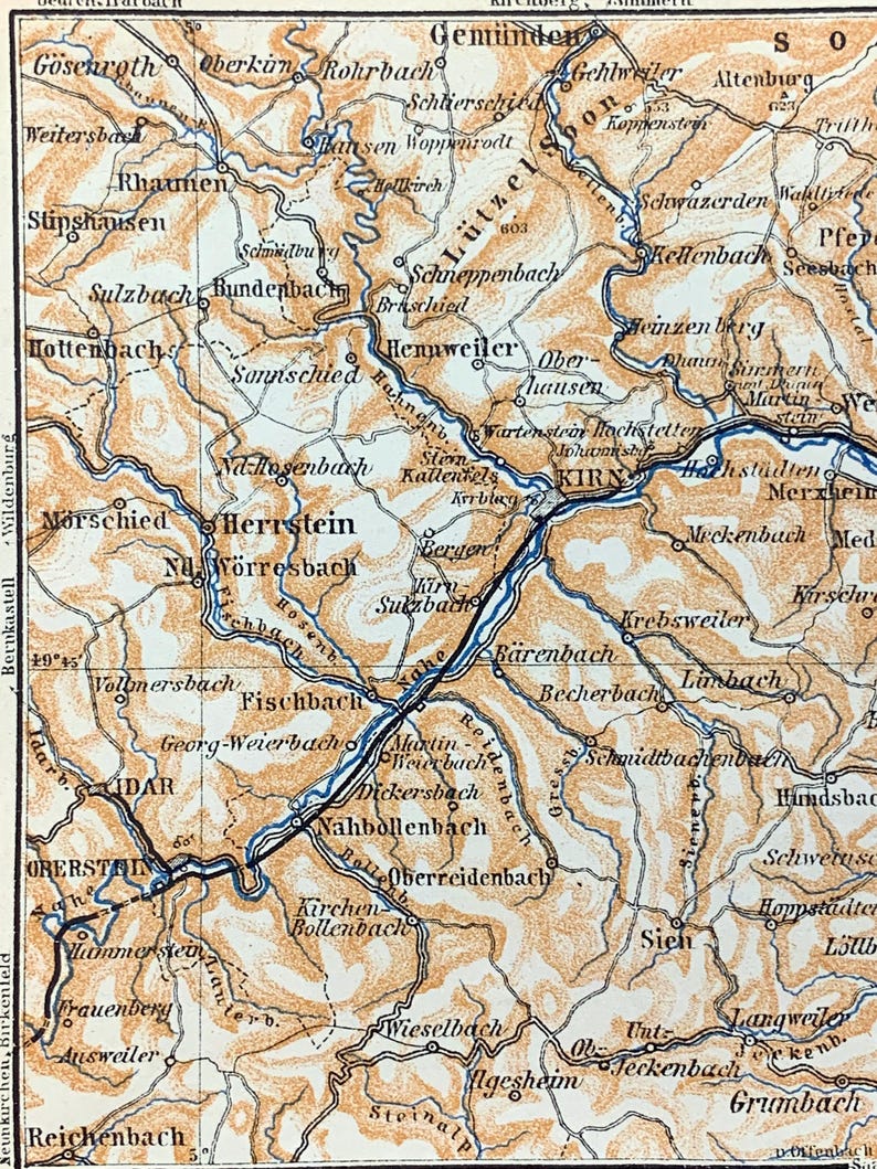 Antique 1911 Bad Kreuznach, Germany Map From Baedekers Guide Atlas