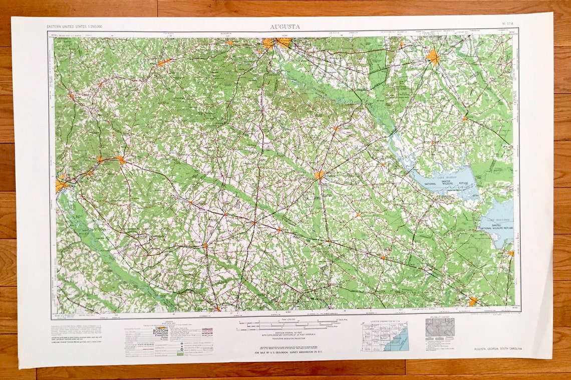 Antique Augusta, Georgia 1961 US Geological Survey Topographic Map ...