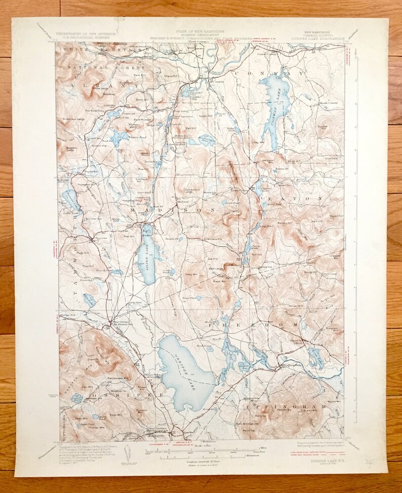 Antique Ossipee Lake New Hampshire 1930 Us Geological Survey Topographic Map Conway Lake Silver Lake Tamworth Freedom White Mountains - 