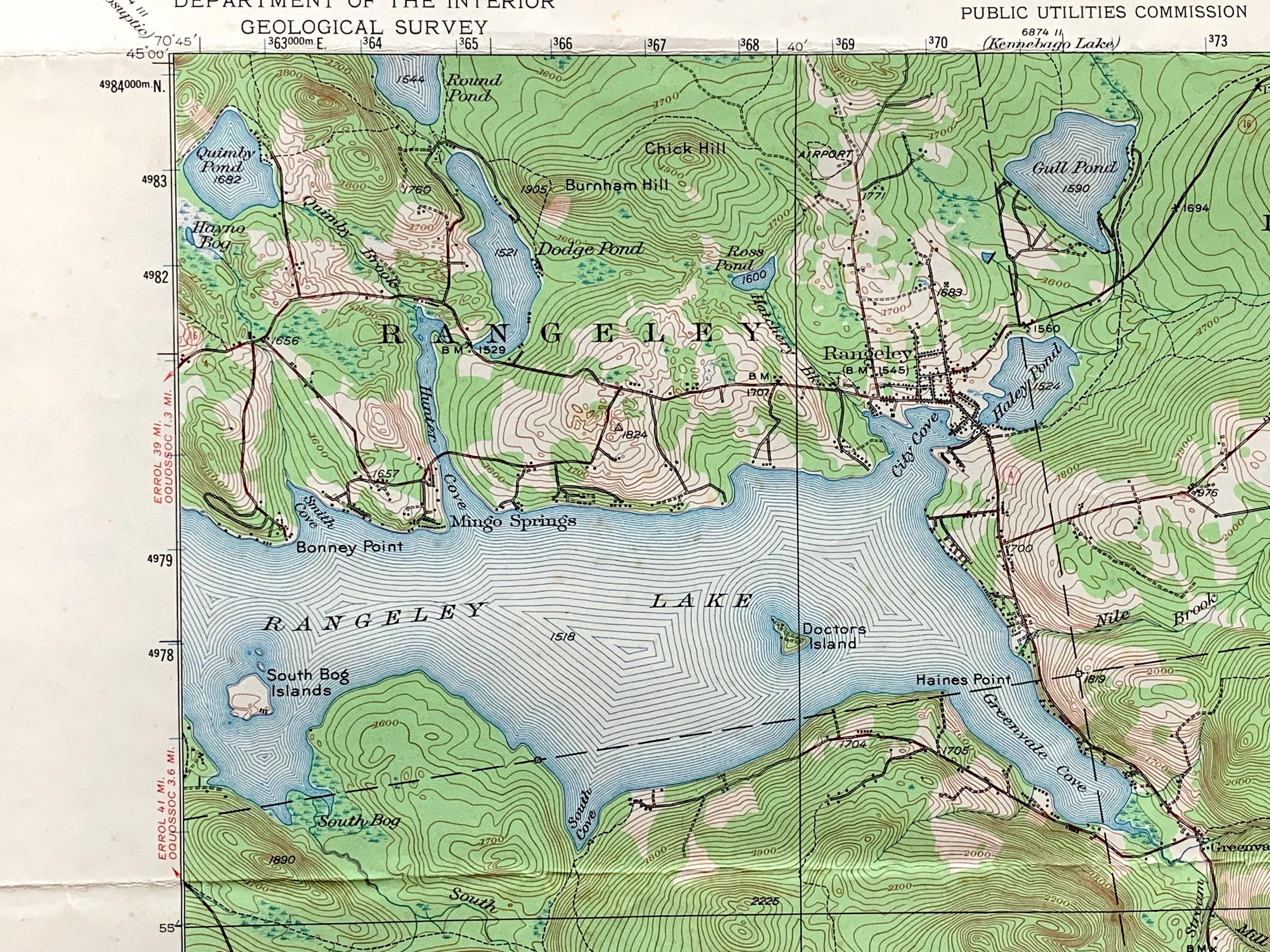Antique Rangeley Lake Maine 1949 US Geological Survey Topographic Map Il B2u6 