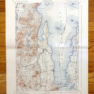 Antique Willsboro, New York 1895 US Geological Survey Carte topographique – Lac Champlain, Adirondacks, Essex, Chittenden Burlington Addison NY