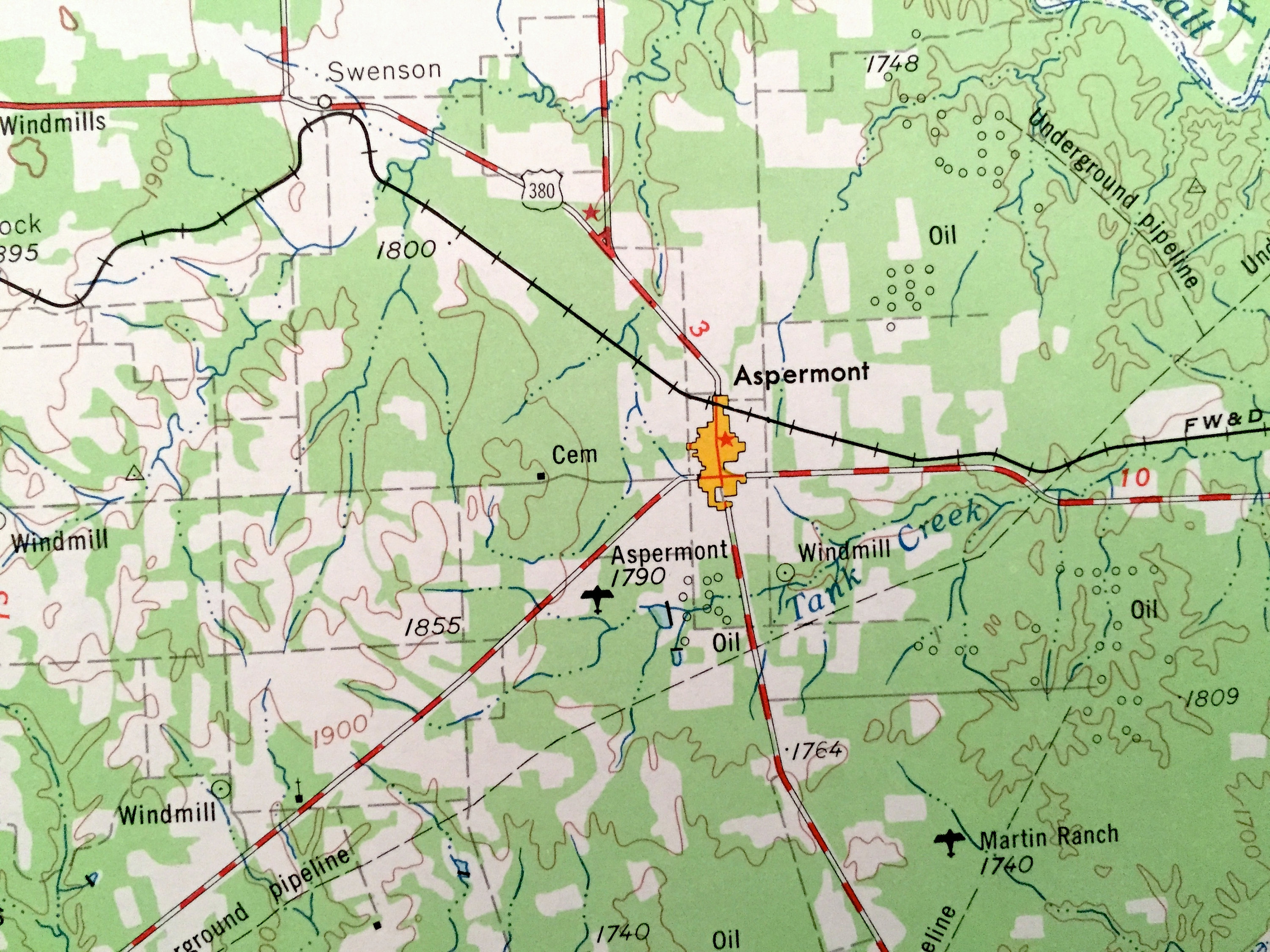Antique Lubbock, Texas 1954 US Geological Survey Topographic Map