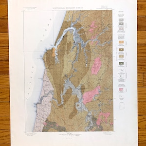 Antique Coos Bay, Oregon 1901 Mapa topográfico del Servicio Geológico de EE. UU. - Coquille, Cape Arago, North Bend, Empire, Bandon, Riverton, Prosper, OR